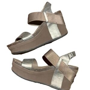 Corkys‎ Wedge Sandals Platform Metallic Bronze Silver Ankle Strap Shoes wedges